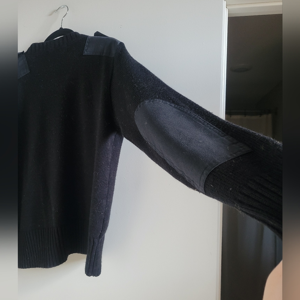 Logan Military Supply Mens Sweater V Neck Commando Patch Black Made in USA Sz Sm - Picture 9 of 13